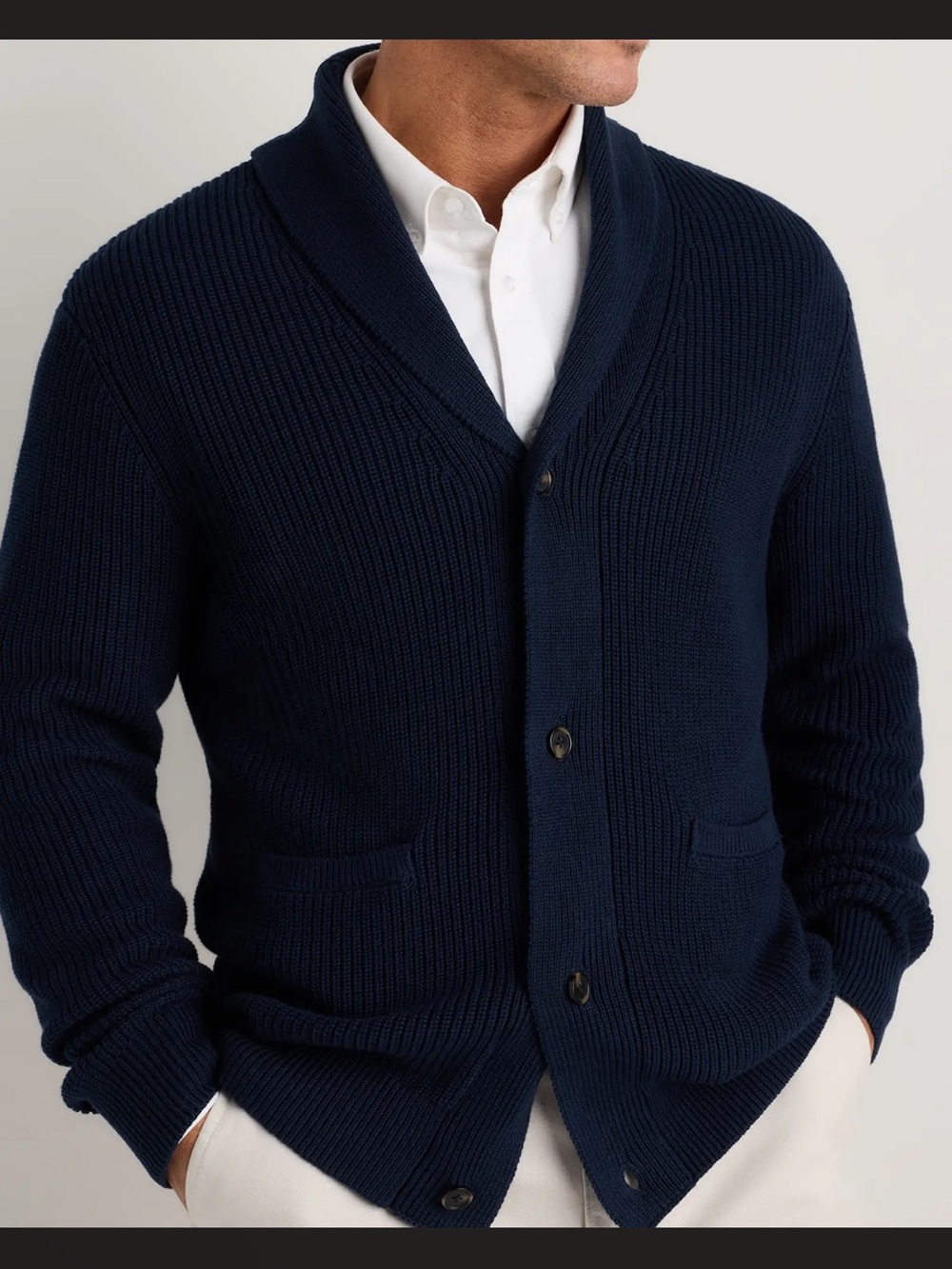 Men's Organic Cotton Shawl Collar Button-Up Sweater Cardigan‎ - Navy XXL